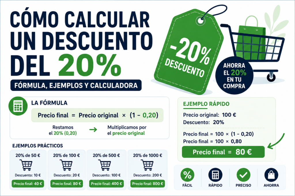 Cálculo de un descuento del 20 por ciento paso a paso