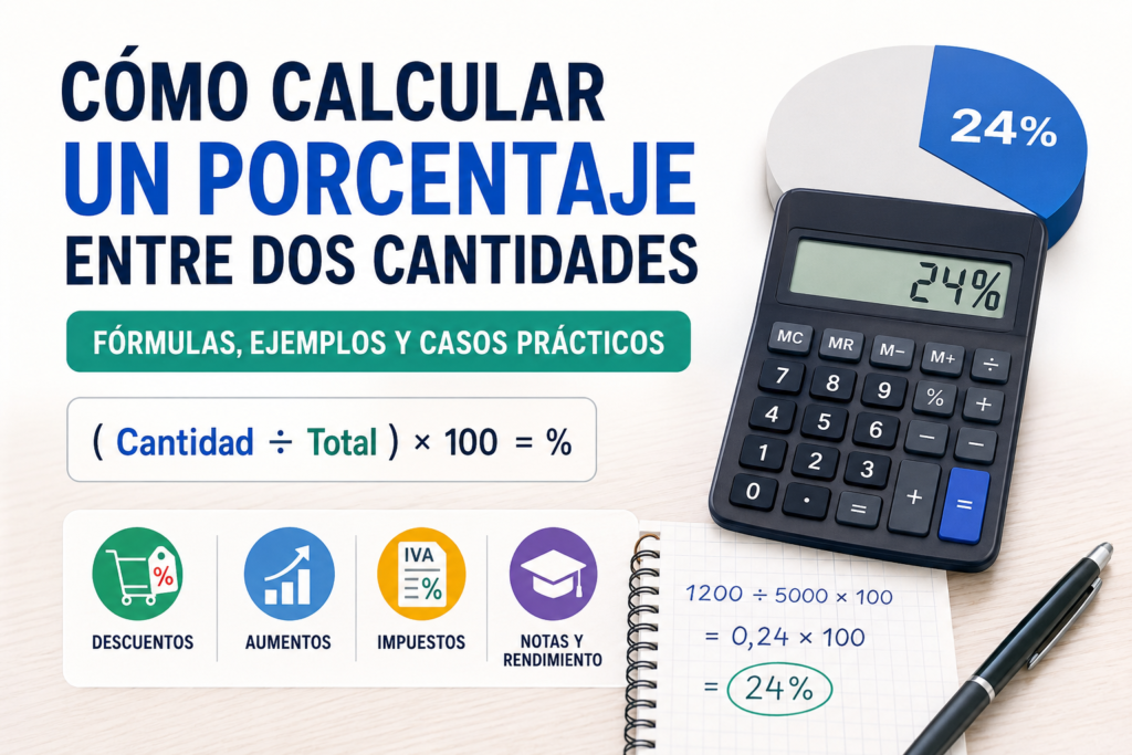 Cómo calcular un porcentaje entre dos cantidades paso a paso con ejemplos y calculadora